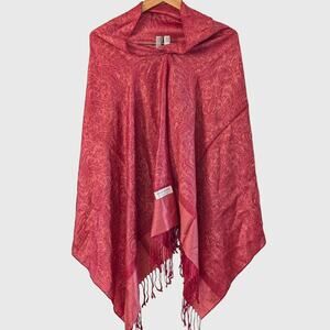 Pashmina 70% Pashmina 30% Silk Paisley Shawl Wrap Fringe Red Pink Scarf